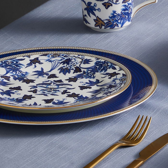 Wedgwood Plato Llano Hibiscus Blue 27 cm (4 Unidades) Apto Lavavajillas Franjas Oro 22k